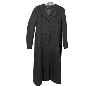 Anne Klein Womens Hooded Long Gray Wool Blend Coat Size 10 Button Front DH30